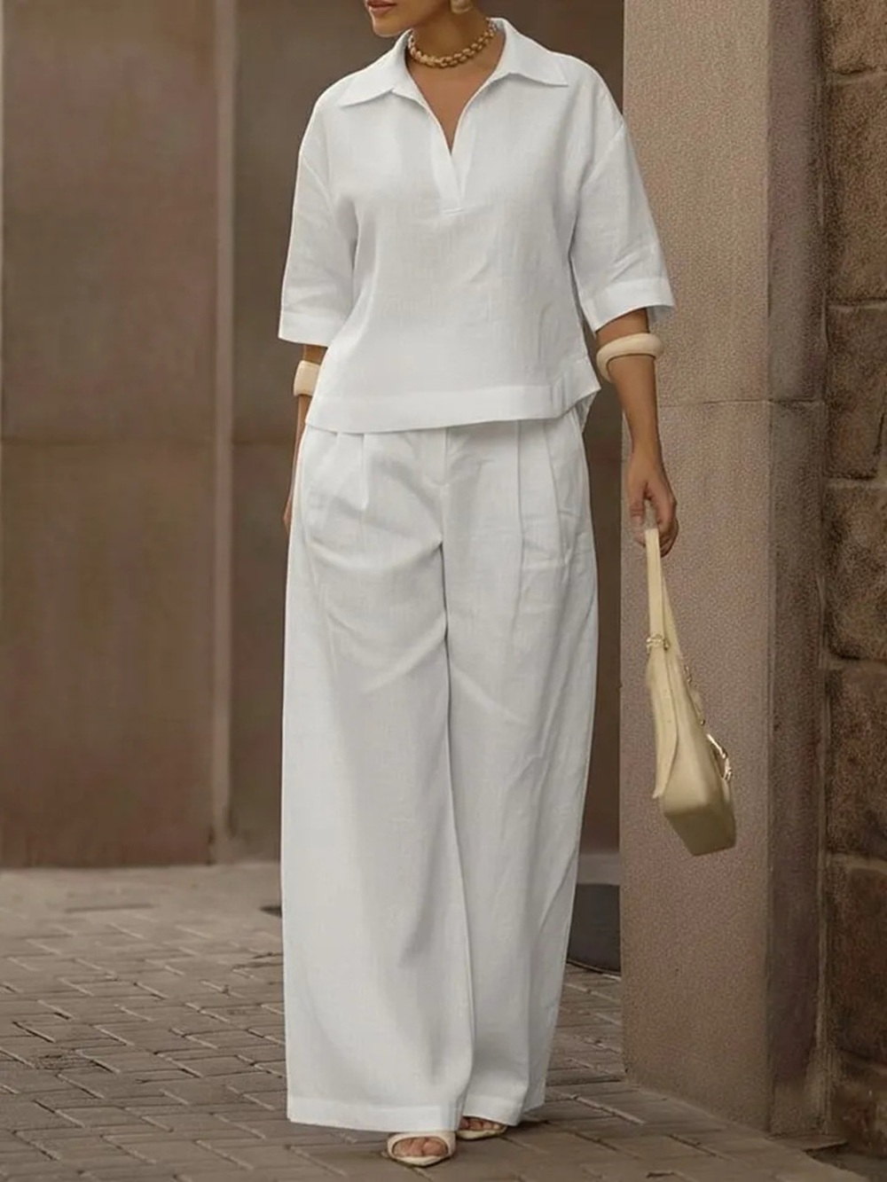 Full Size 3/4 Sleeve Top and Wide Leg Pants Set Plus Size